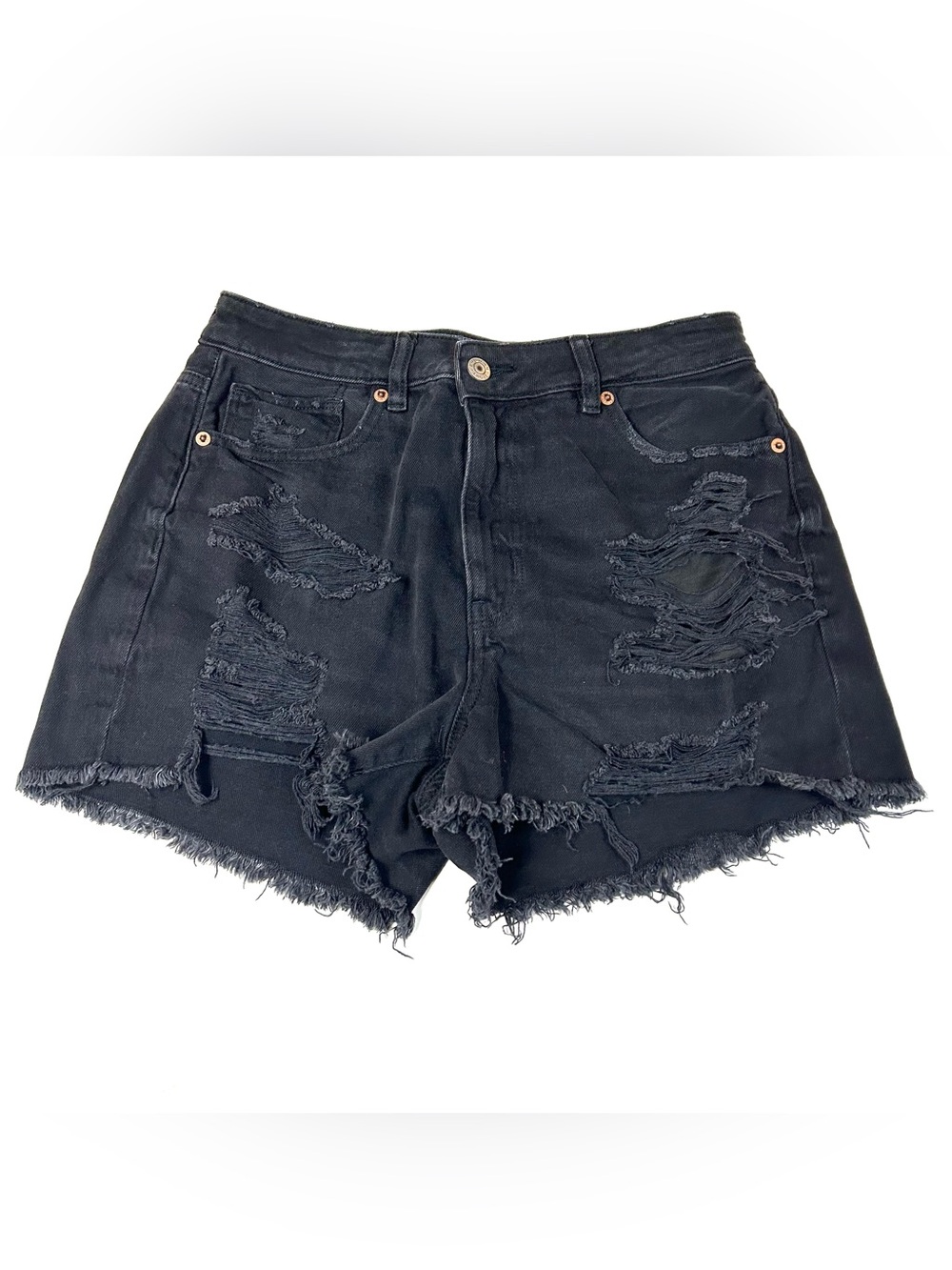 American Eagle Women’s Size 6 Mom Shorts Jean Black Distressed Stretch #3651